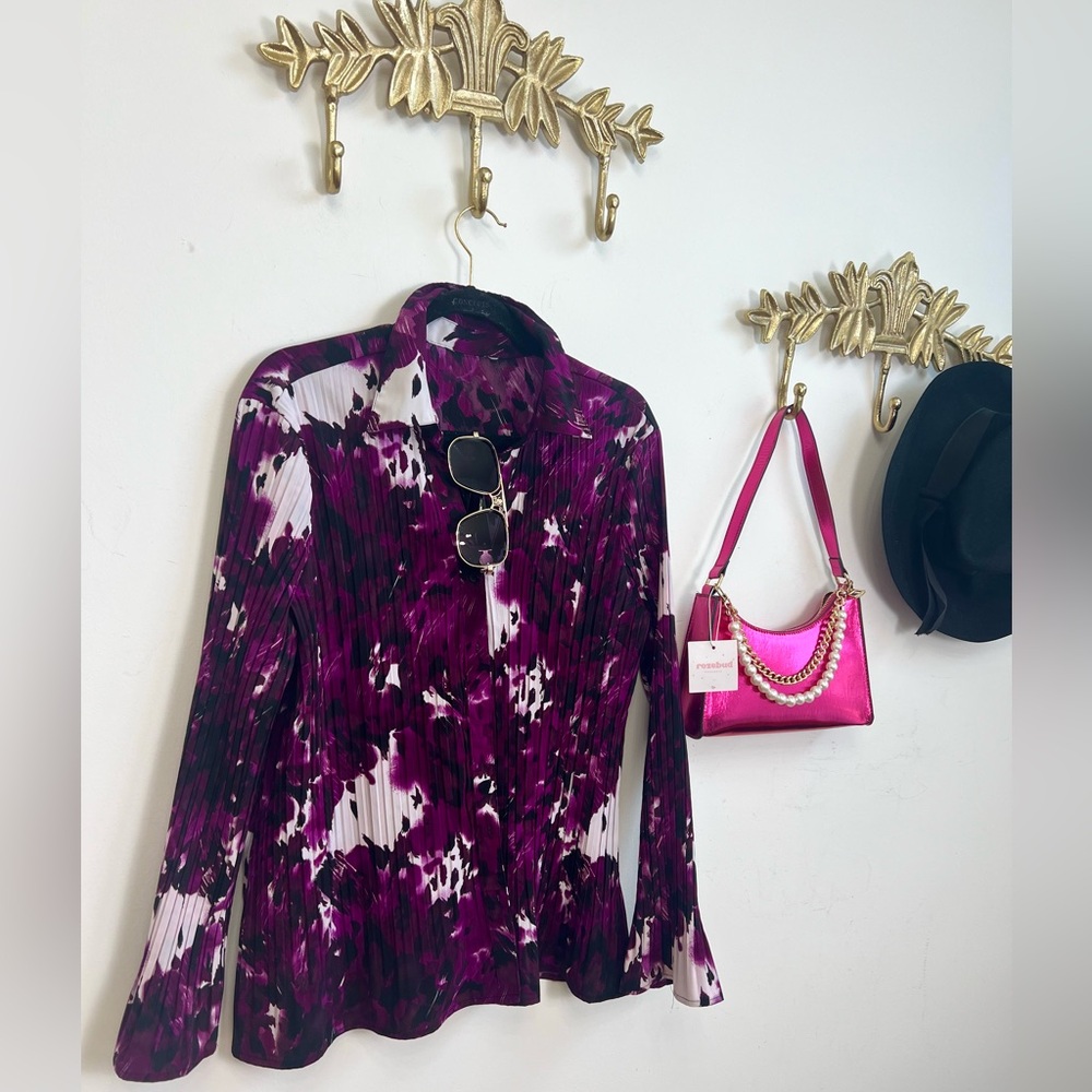 Purple Patterned Women's Blouse Size XL